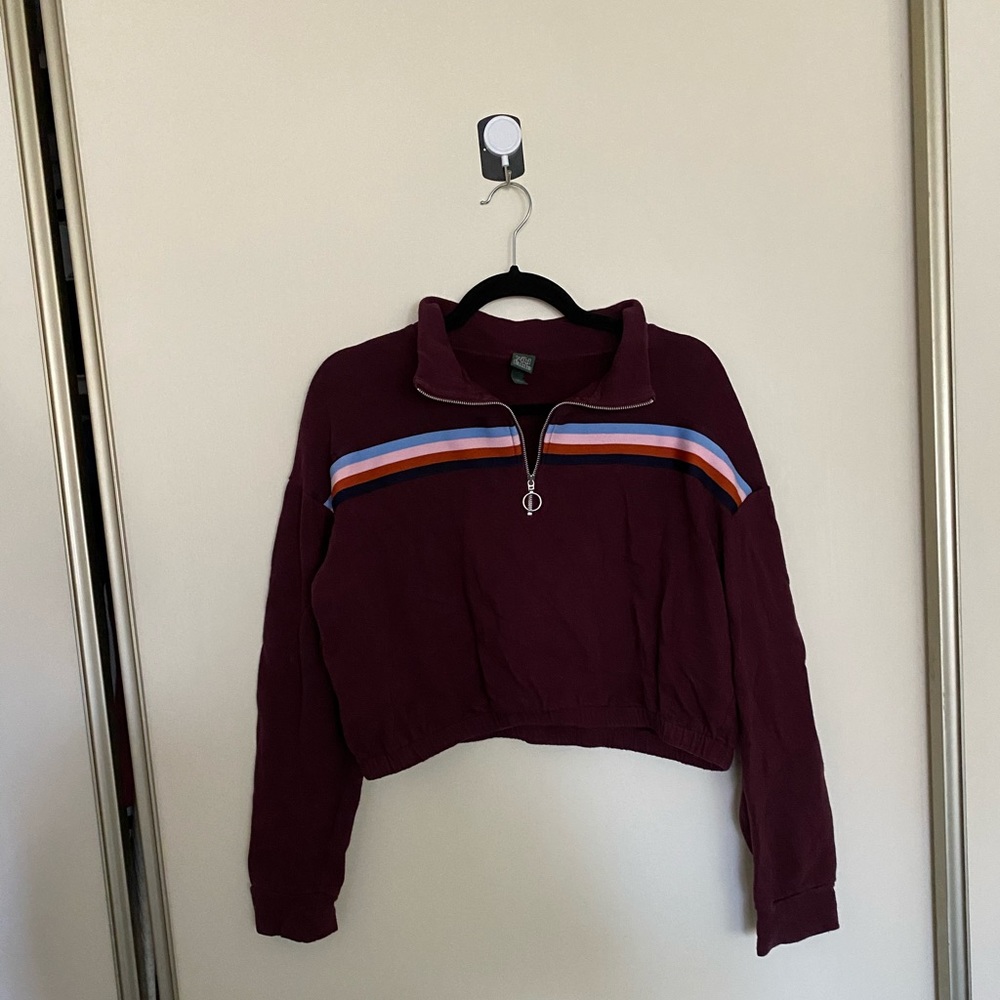 Wild fable cropped sweater w zip up collar stripes